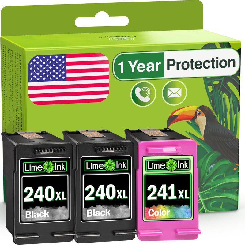 Limeink 3 Remanufactured Ink Cartridges Replacement for Canon 240xl 241xl Combo Pack for Cannon 240-241 Printer Ink Cartridge for Canon MG3600 for Canon Pixma MG3620 Ink Cartridge (2 Black, 1 Color) - Image 1